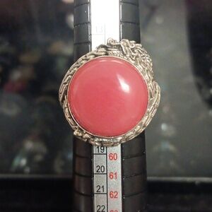 D'Joy Bali Legacy Pink Jade (D) 17.80 ctw Dragon Ring in Sterling Silver
